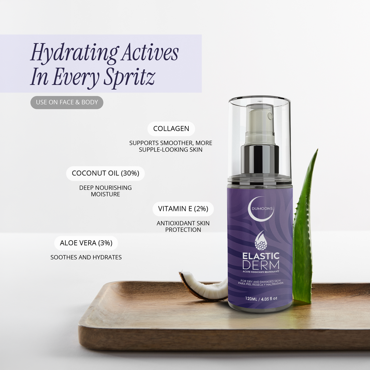 Collagen Face & Body Oil Spray – Coconut Oil & Vitamin E, Travel Size