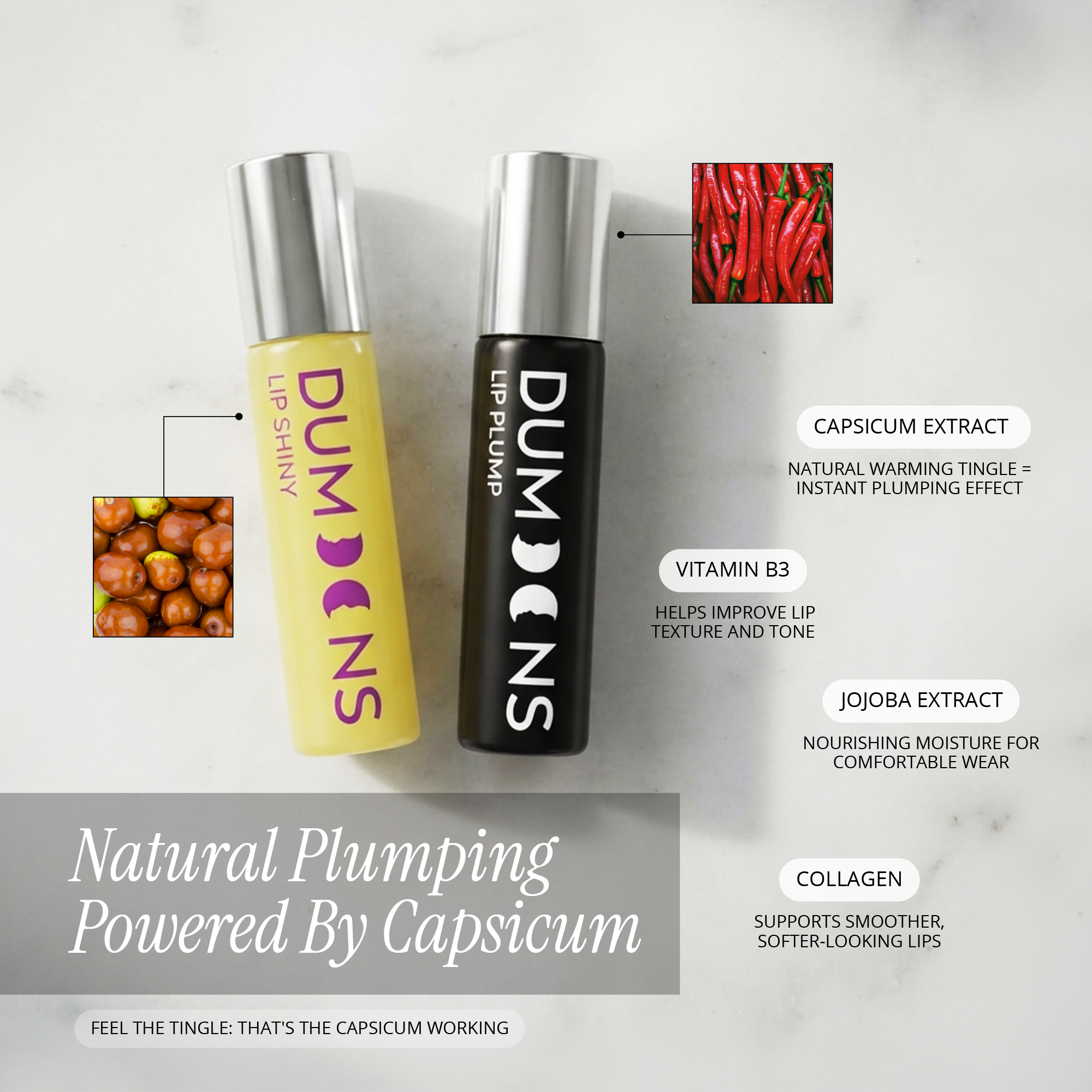 Lip Plumper Gloss Roll-On Duo – Capsicum & Collagen, 2-in-1 Set