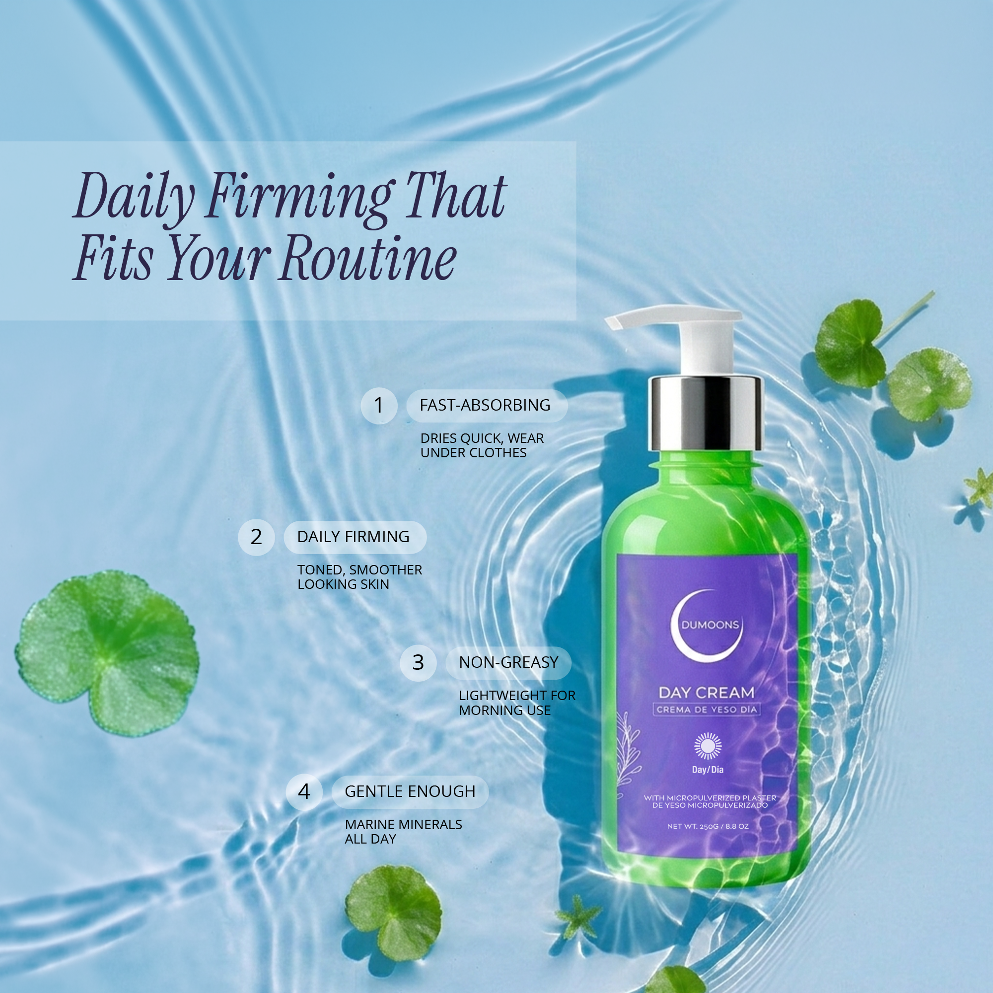 DUMOONS Firming Body Day Cream – Gypsum, Seaweed & Centella Asiatica, 8.8 oz