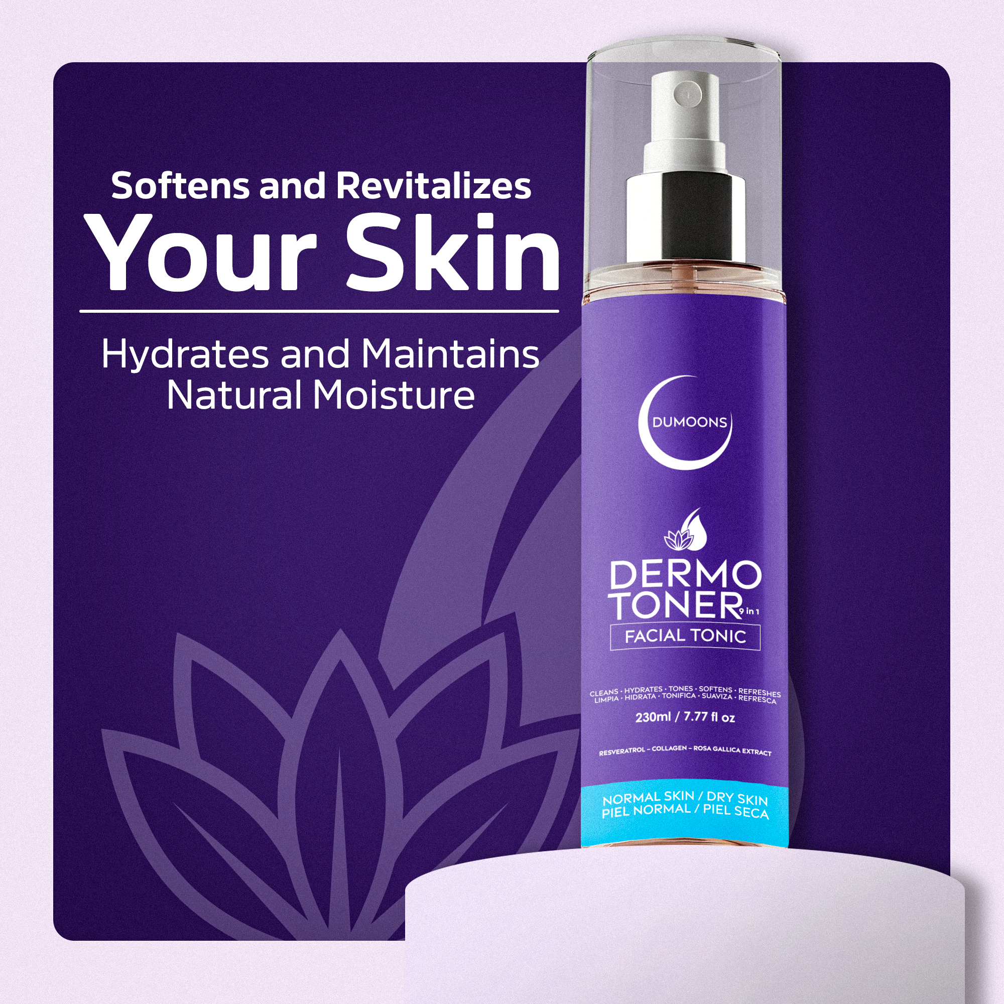 DUMOONS Face Toner , Hydrating Facial Mist for Women with Hyaluronic Acid, Collagen, Elastin & Alum Stone Extract, Lightweight Toner Spray for Fresh, Balanced-Looking Skin