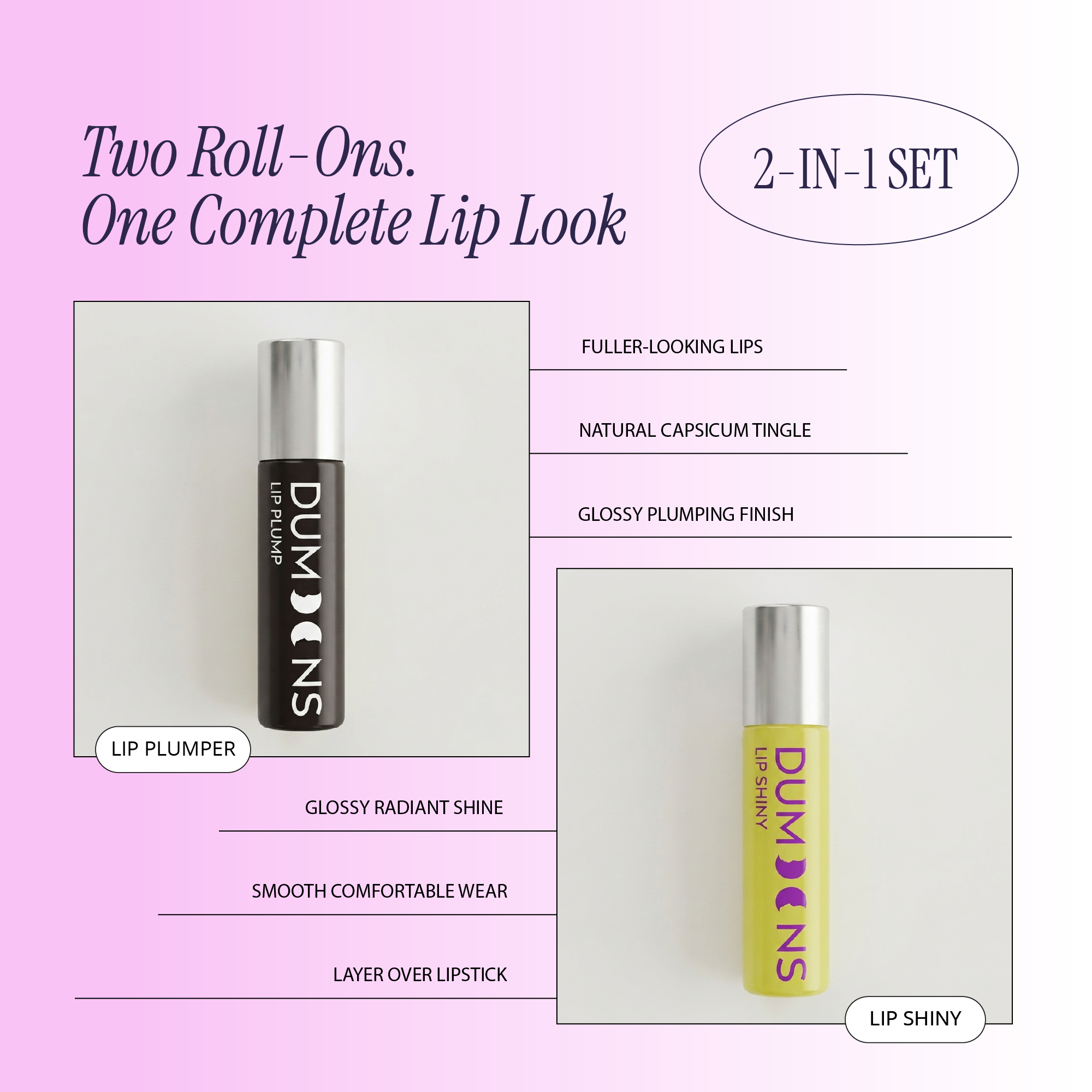 Lip Plumper Gloss Roll-On Duo – Capsicum & Collagen, 2-in-1 Set