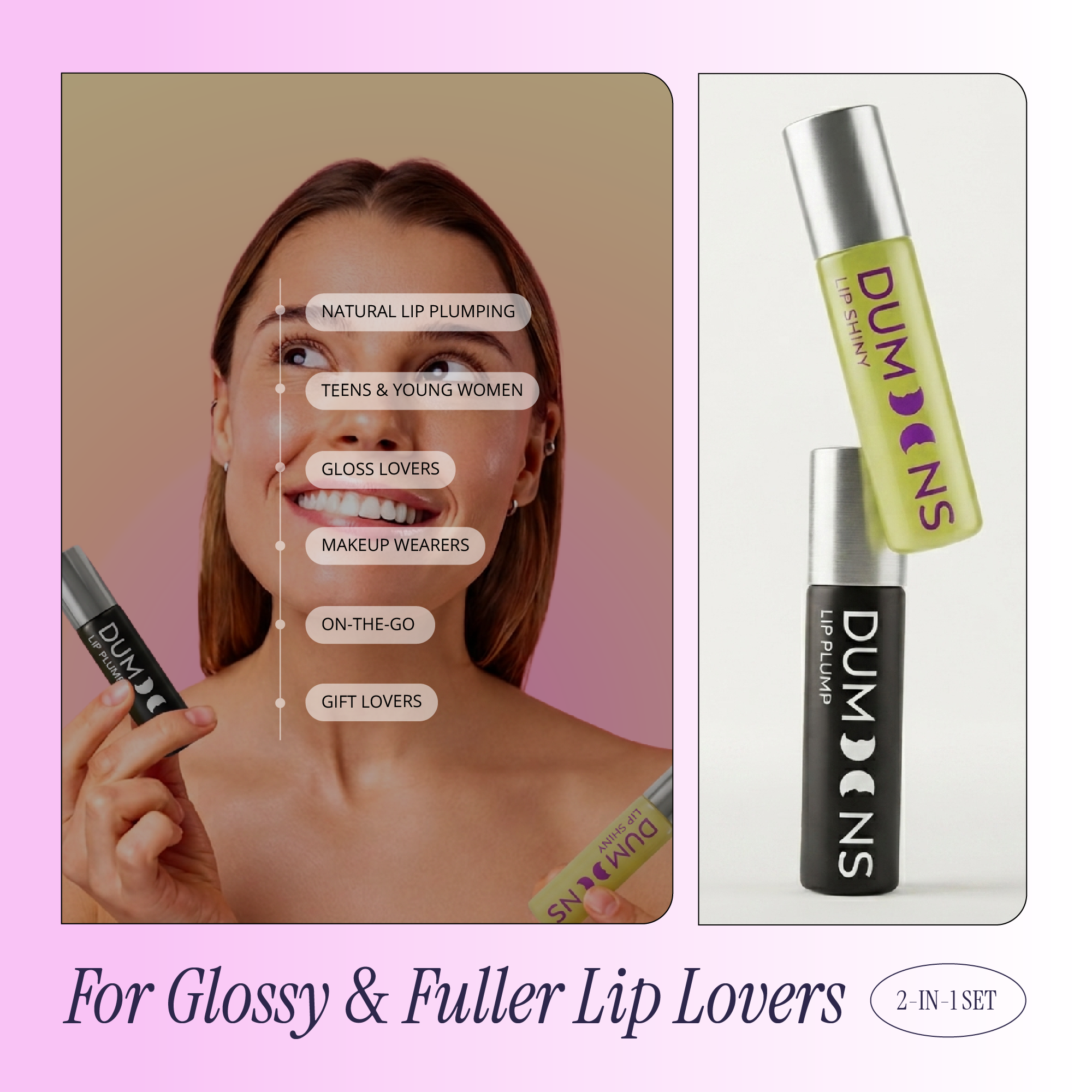 Lip Plumper Gloss Roll-On Duo – Capsicum & Collagen, 2-in-1 Set