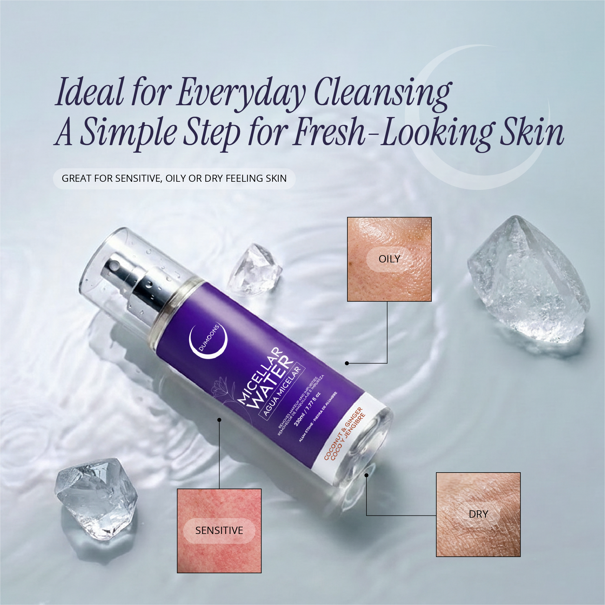 Micellar Water Makeup Remover – Alum Stone Infused, 7.7 oz