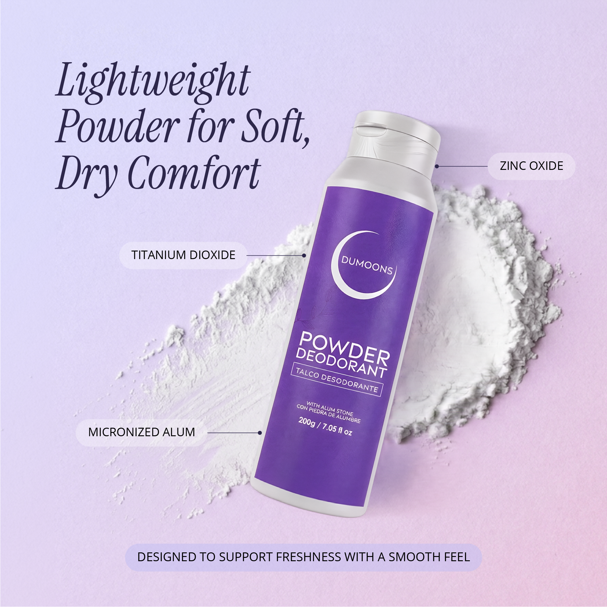 Deodorant Body & Foot Powder – Zinc Oxide & Micronized Alum, Travel Size