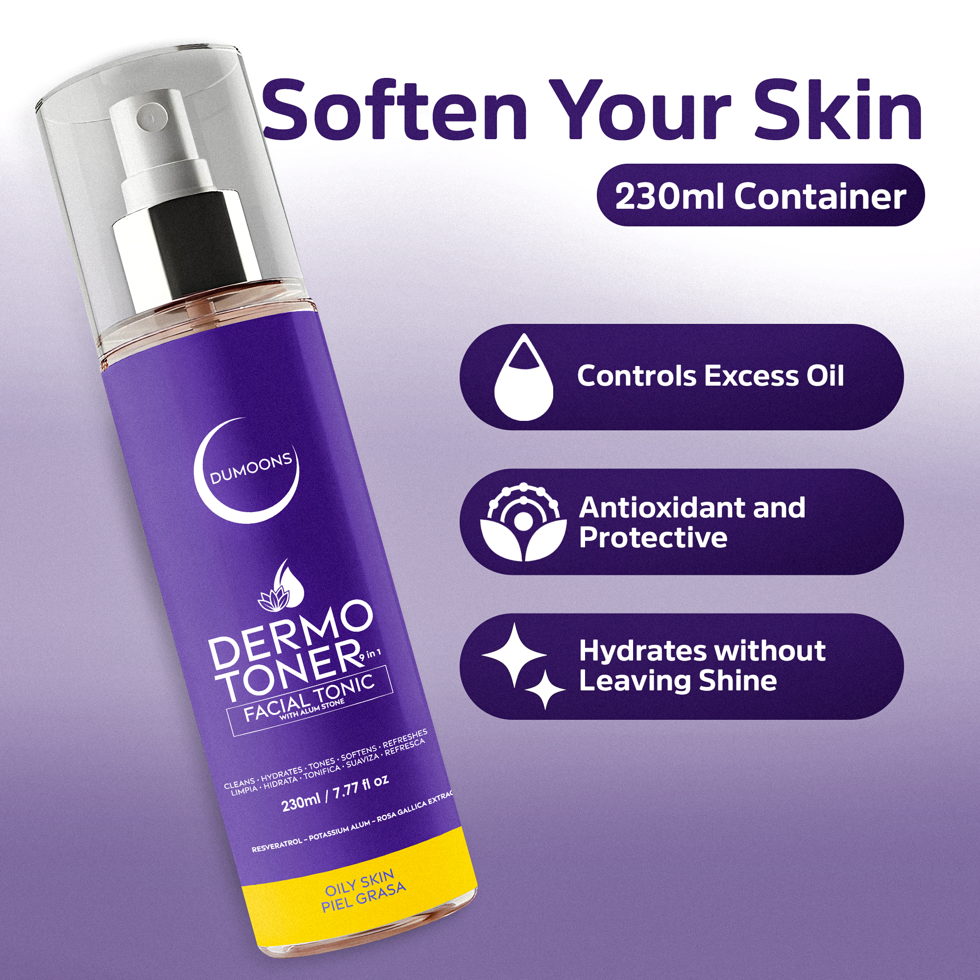 DUMOONS Face Toner , Hydrating Facial Mist for Women with Hyaluronic Acid, Collagen, Elastin & Alum Stone Extract, Lightweight Toner Spray for Fresh, Balanced-Looking Skin