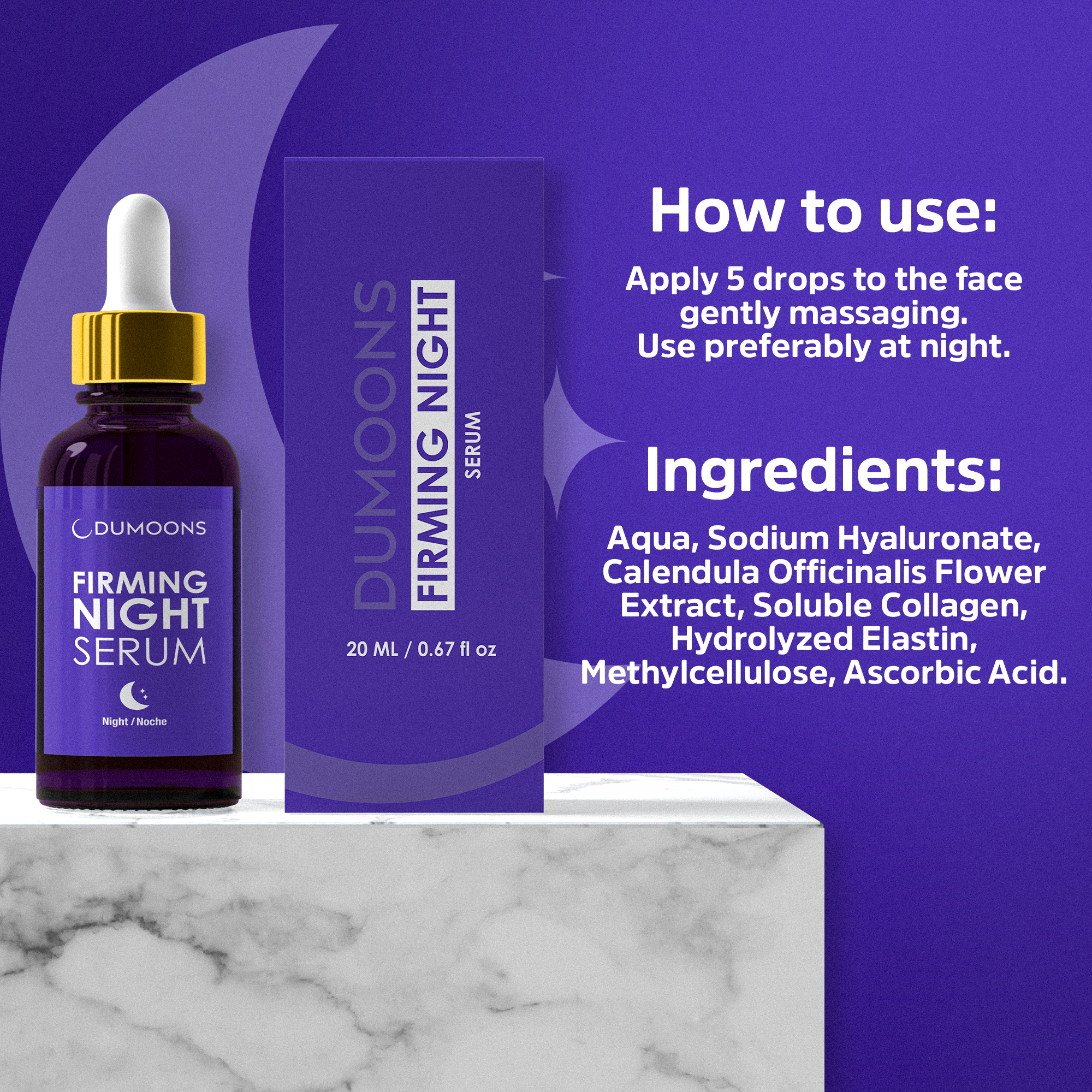 Premium Anti-Aging Night Serum for Face, Hydrating Night Serum with Hyaluronic Acid, Collagen, Vitamin C & Elastin, Lightweight Overnight Facial Serum for Women & Men, 0.67 fl oz